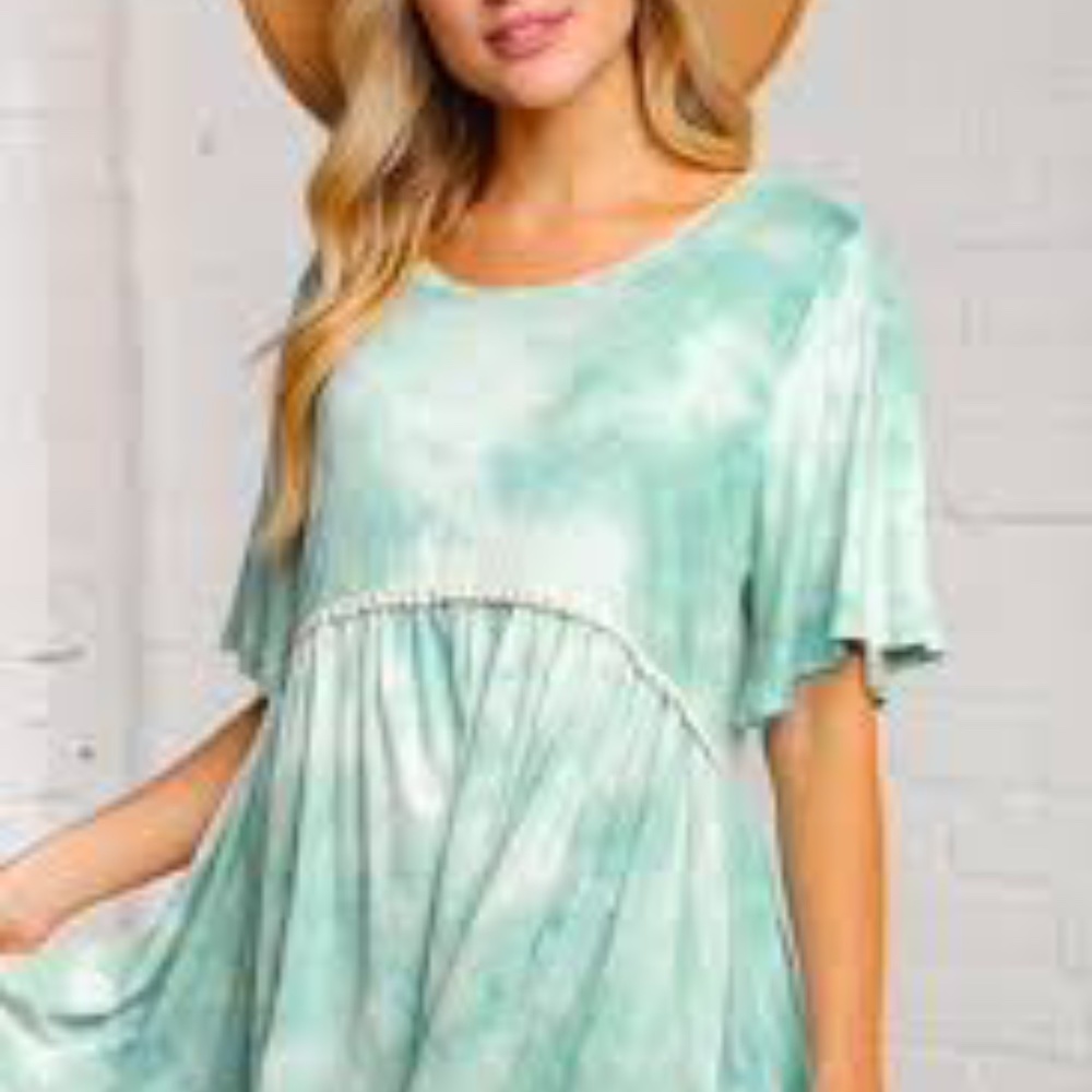 CLEARANCE! Mint Tie Dye BabyDoll Blouse - ONLY 1 LEFT IN LARGE
